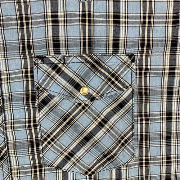 Rustler Western Shirt Mens Large X Long Tails Blue Plaid Pearl Snap Cowboy Ranch - Picture 5 of 11